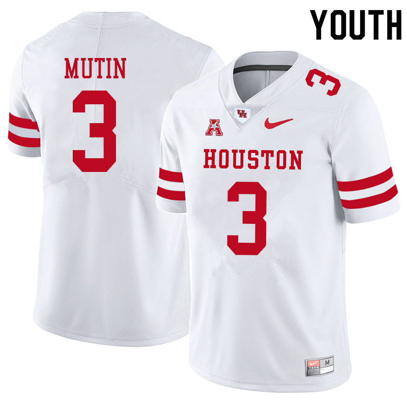 Youth #3 Donavan Mutin Houston Cougars College Football Jerseys Sale-White - Click Image to Close